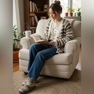 Artisan Hand Knit Striped Cardigan XL Earth Tones Boho Drop Stitch Grannycore